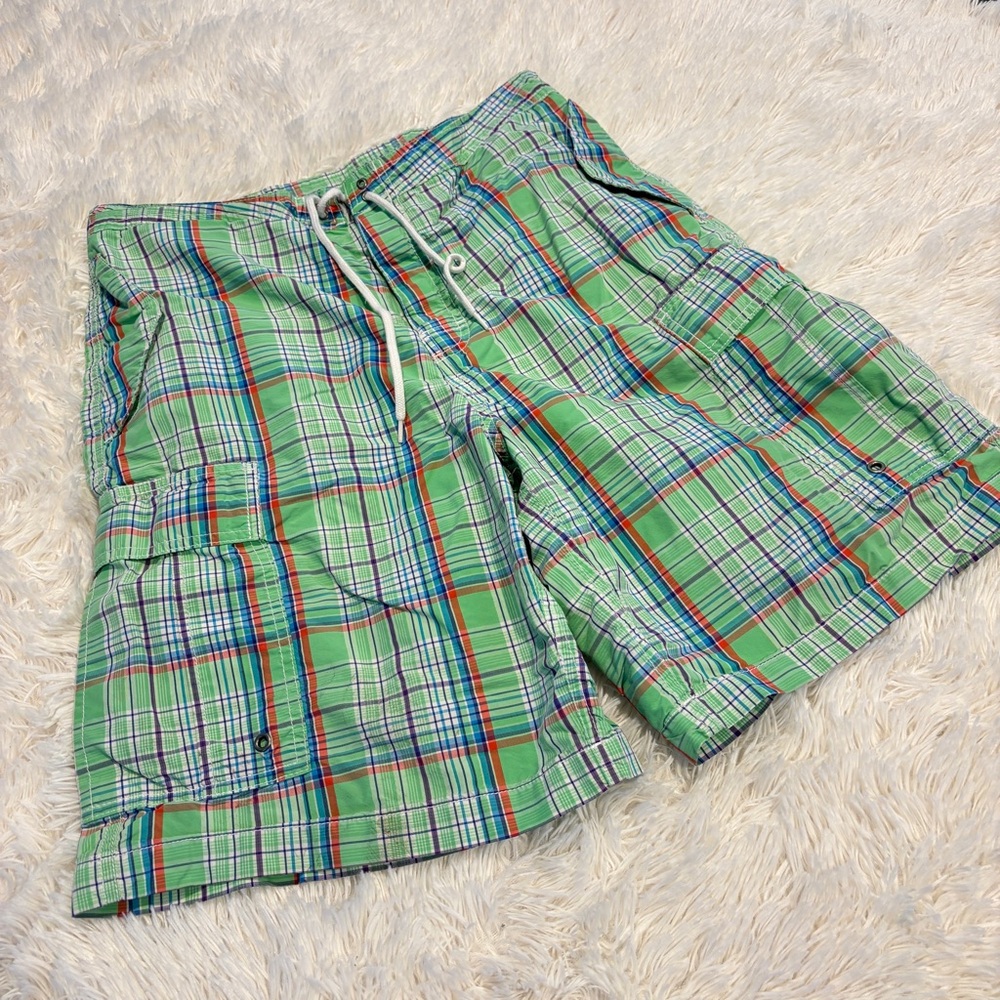 Polo Ralph Lauren Board Shorts Men's Green Blue Orange Plaid Swim size 34